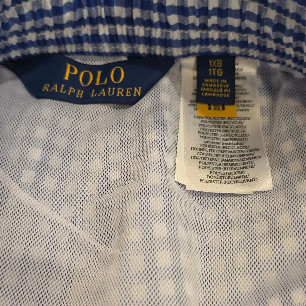 Polo by Ralph Lauren Blue & White Gingham Drawstring Swim Trunks